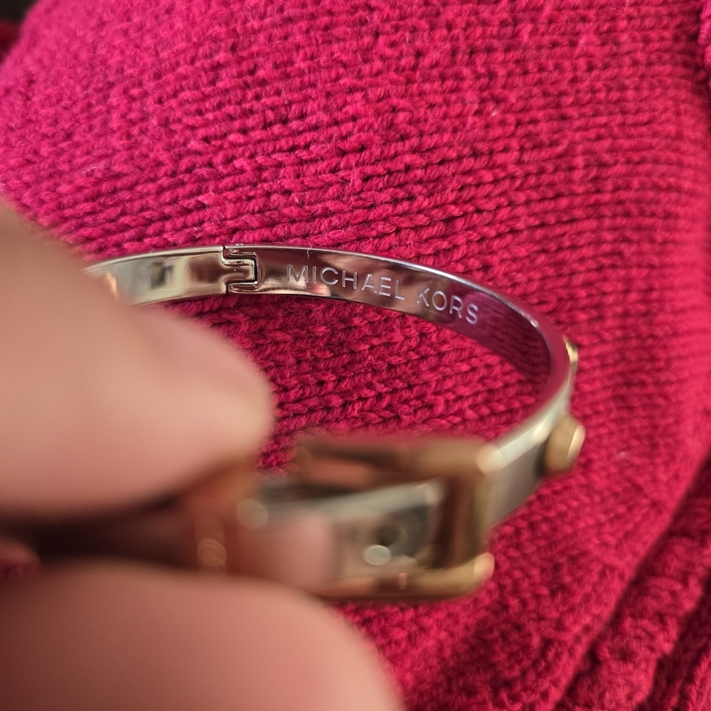 Michael Kors Two-Tone Stud Accent Bangle - Silver & Gold - Picture 3 of 9